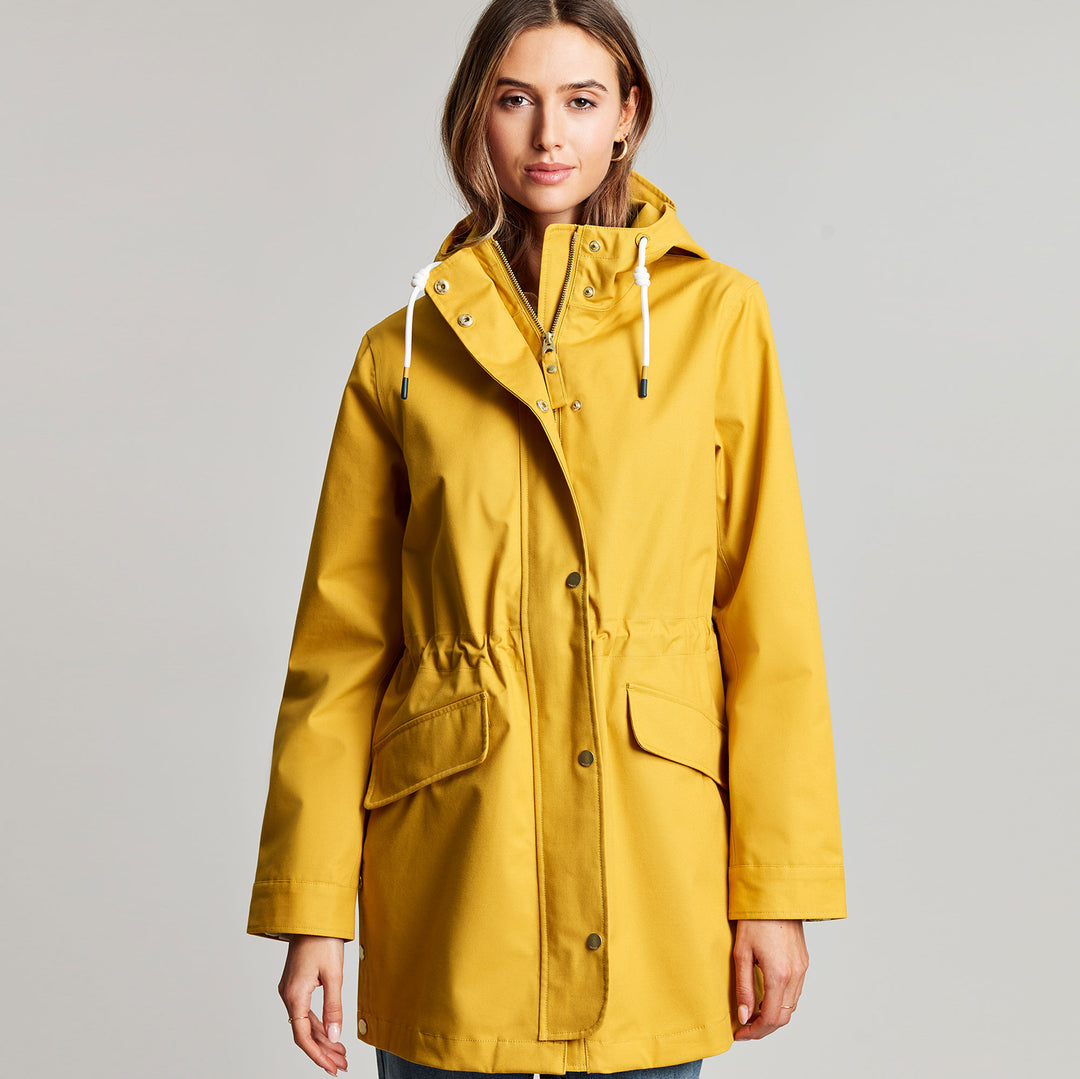 The Joules Ladies Padstow Raincoat in Gold#Gold