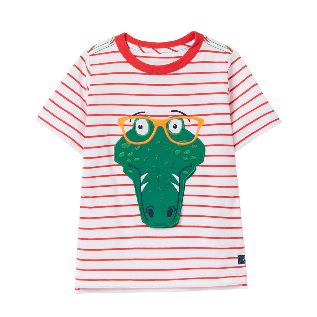 The Joules Young Boys Chomp Applique Top in Red Stripe#Red Stripe