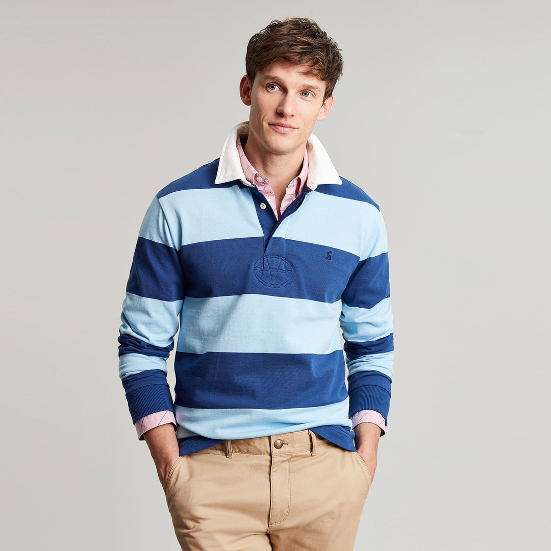The Joules Mens Onside Rugby Shirt in Navy Stripe#Navy Stripe