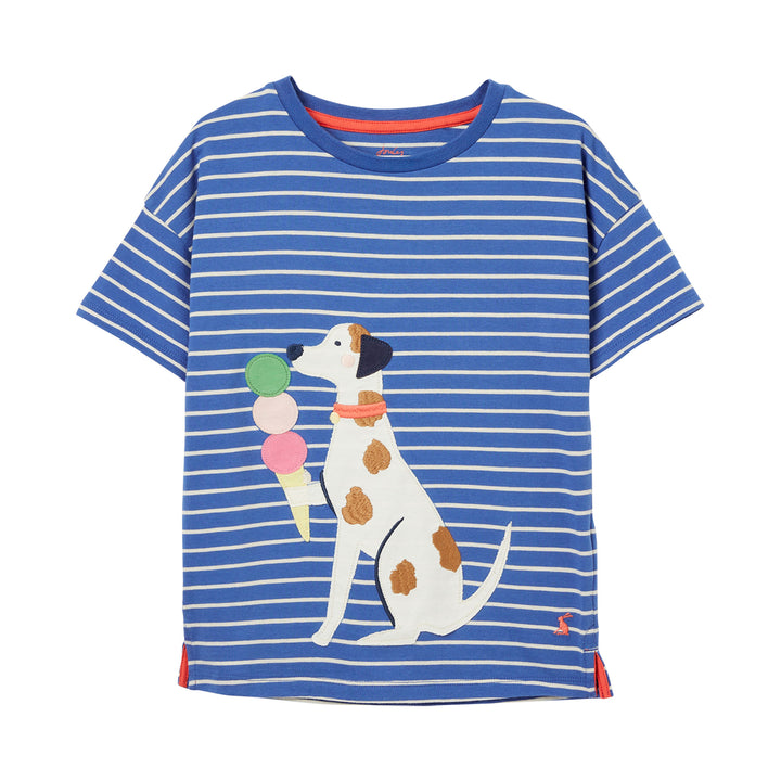 The Joules Girls Bethany Short Sleeve Applique T-Shirt in White Print#White Print