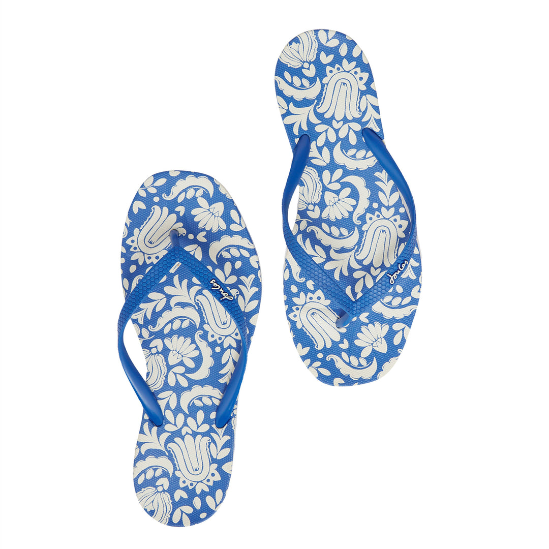 The Joules Ladies Sunvale Flip Flops in Blue Print#Blue Print
