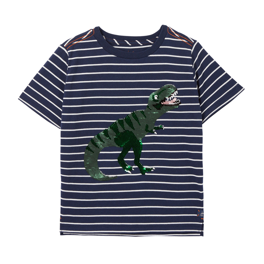 The Joules Boys Archie Short Sleeve Applique Artwork T-Shirt in Green Print#Green Print