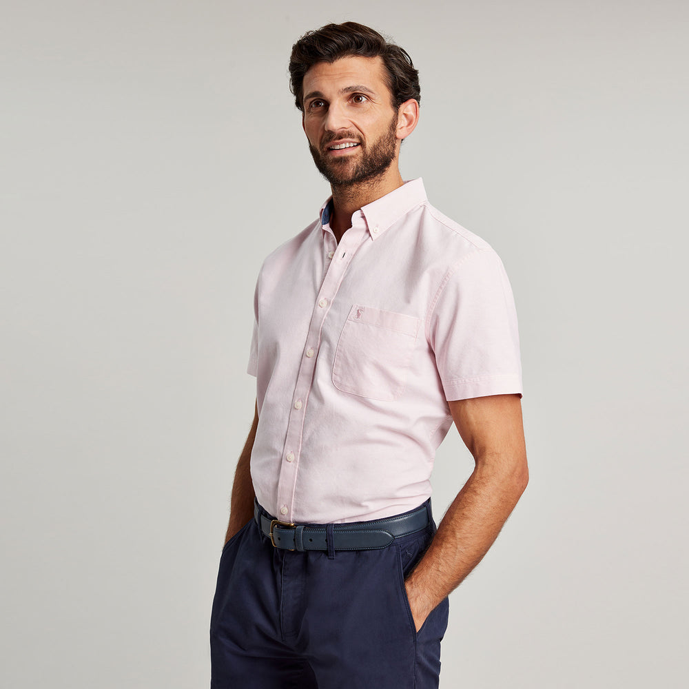 The Joules Mens Classic Fit Short Sleeve Oxford Shirt in Pink#Pink