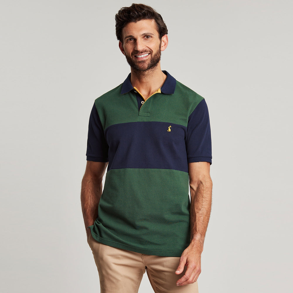 The Joules Mens Colour Block Woody Polo in Dark Green#Dark Green