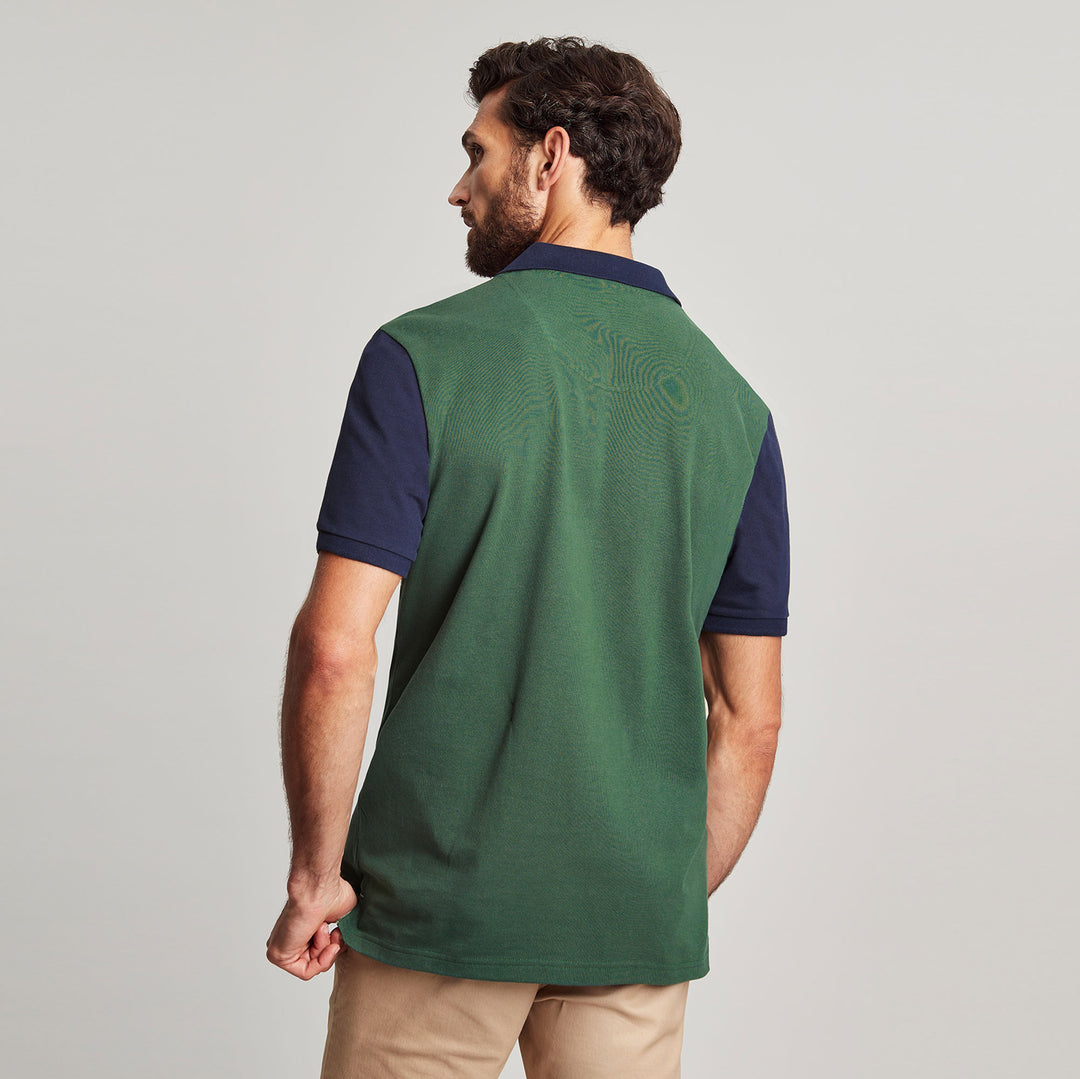 The Joules Mens Colour Block Woody Polo in Dark Green#Dark Green