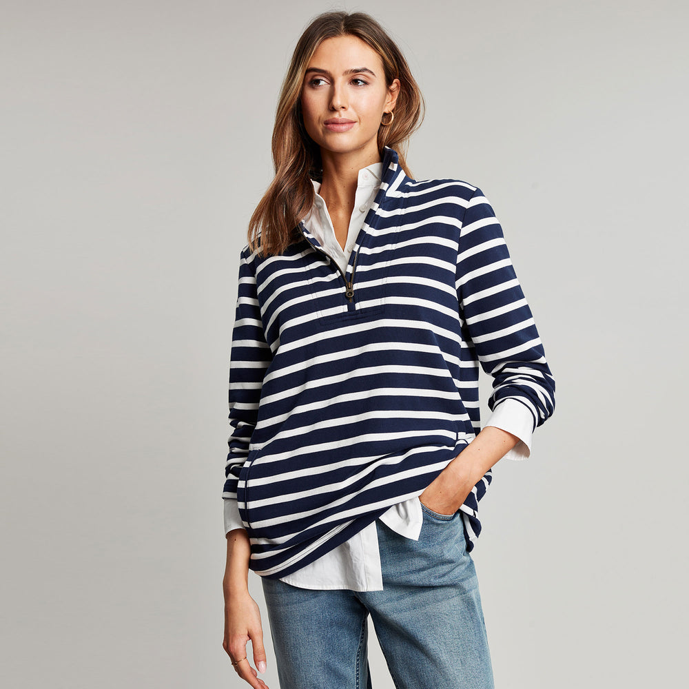 The Joules Ladies Pip Stripe Sweatshirt in Beige Stripe#Beige Stripe