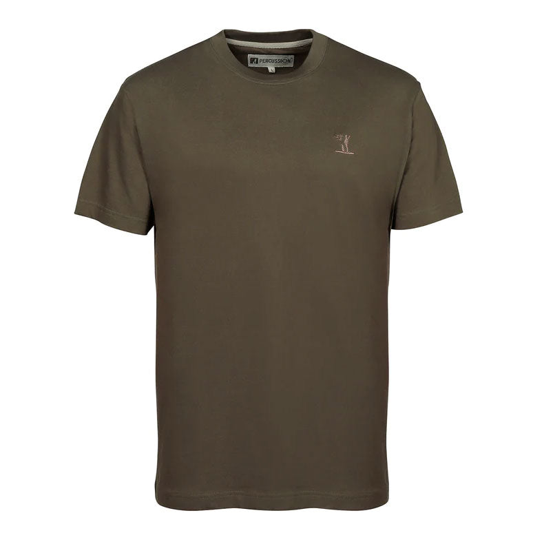 The Percussion Mens Embroidered Hunting T-Shirt in Khaki#Khaki