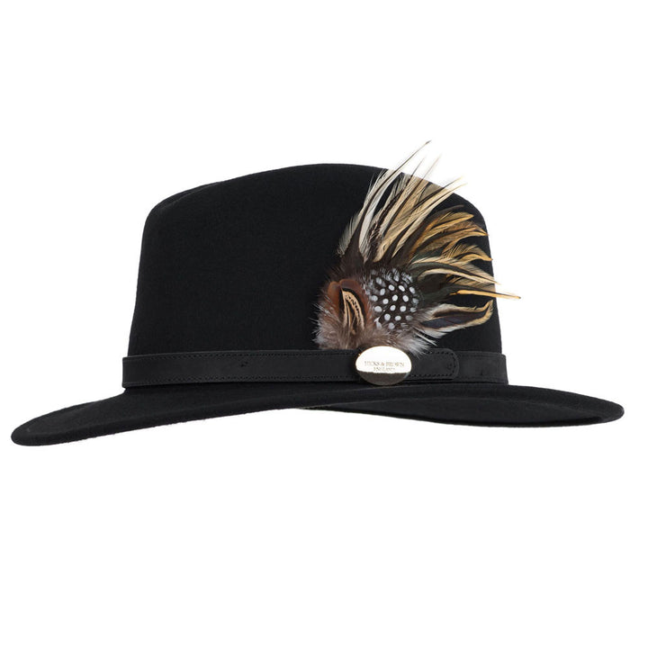 The Hicks & Brown Suffolk Fedora with Guinea & Phesant Feathers in Black#Black