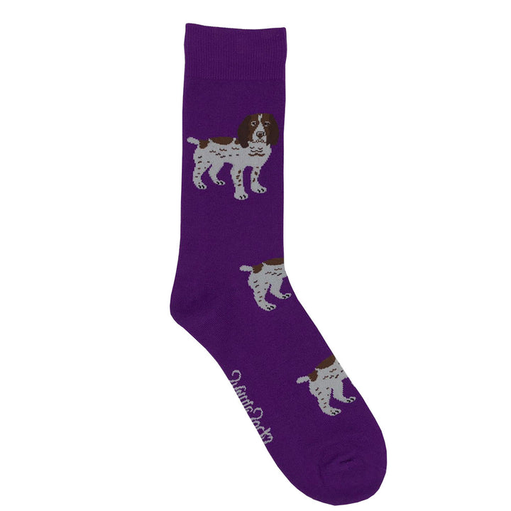 The Shuttle Socks Mens Brown & White Spaniel Socks in Purple#Purple