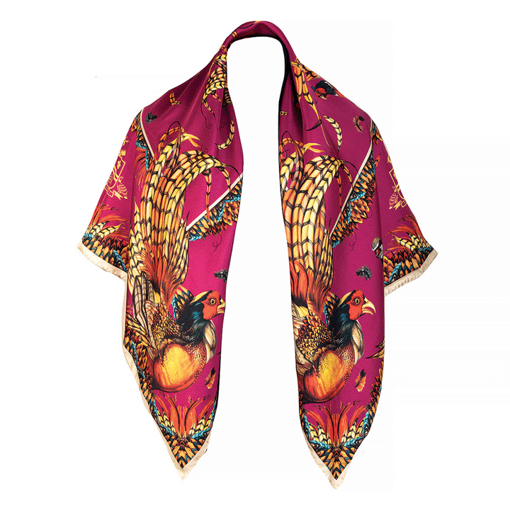 The Clare Haggas Ladies Large Silk Heads & Tails Scarf in Burgundy#Burgundy