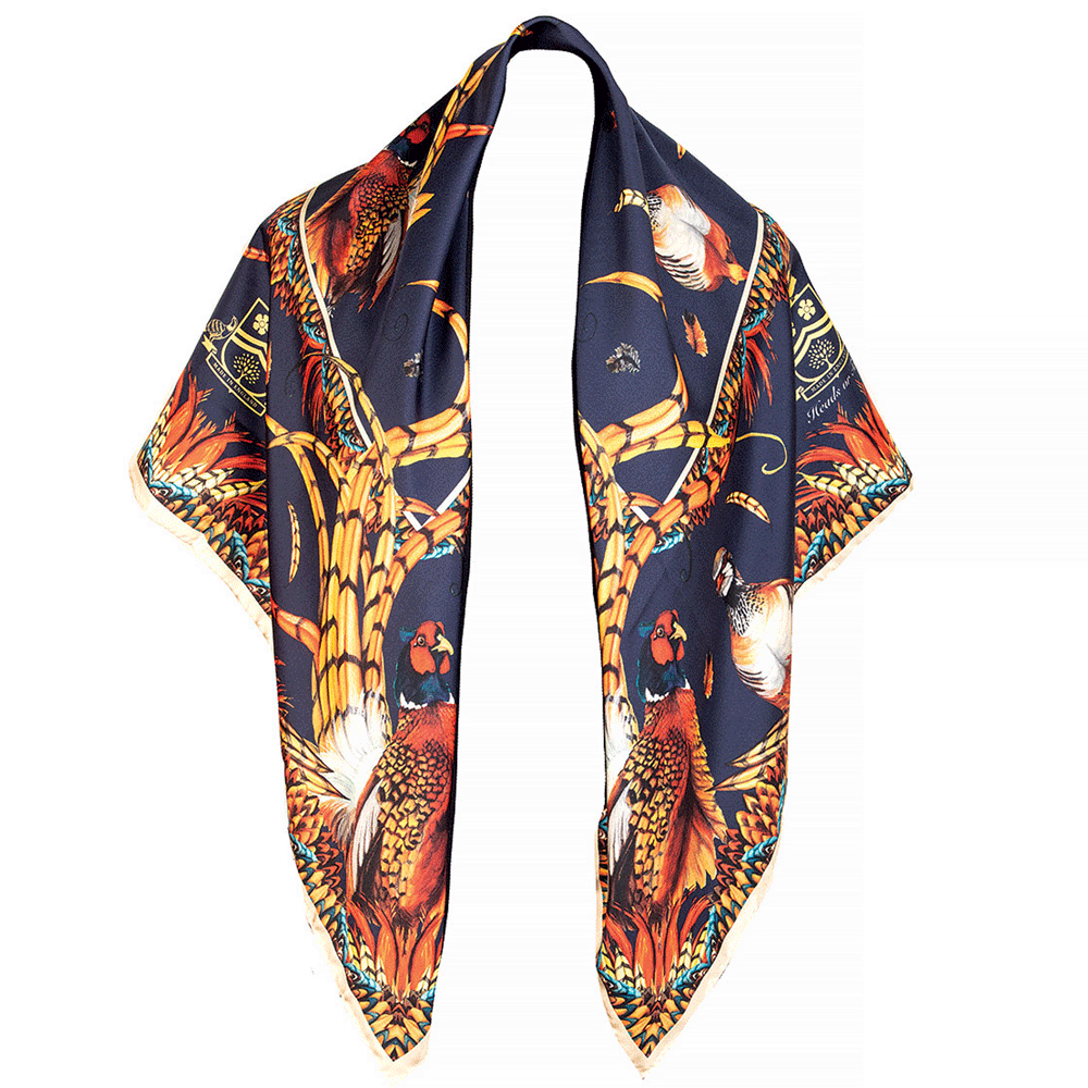 The Clare Haggas Ladies Large Silk Heads & Tails Scarf in Navy#Navy