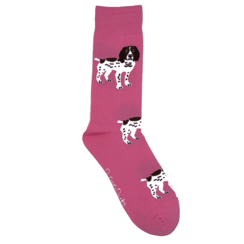The Shuttle Socks Ladies Black & White Spaniel Socks in Pink#Pink