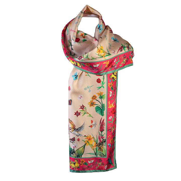 The Clare Haggas Dream Can Come True Anniversary Collection Narrow Silk Scarf in Cream Print#Cream Print