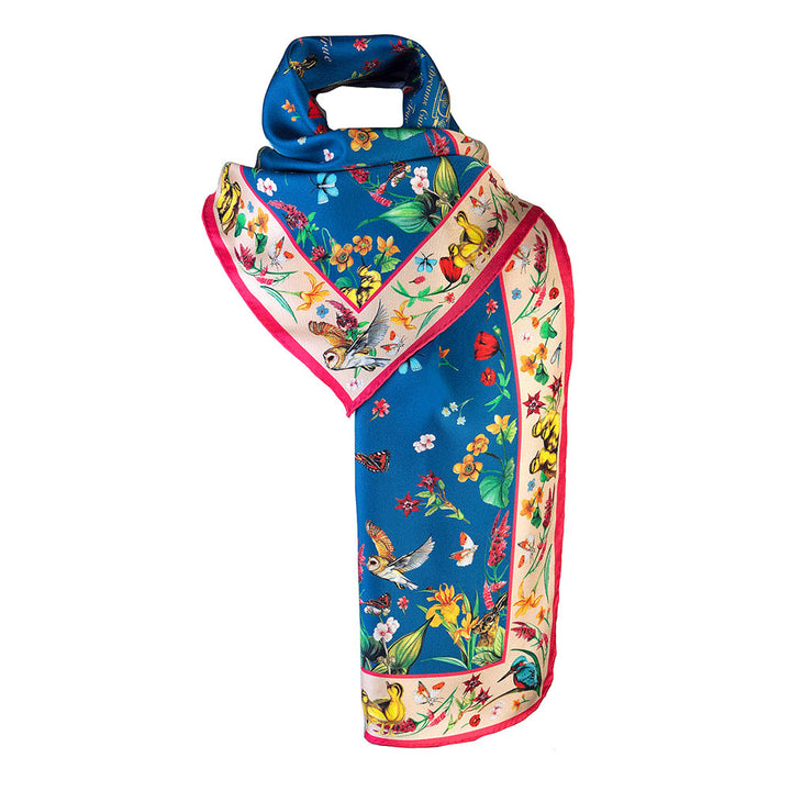 The Clare Haggas Dream Can Come True Anniversary Collection Narrow Silk Scarf in Blue Print#Blue Print
