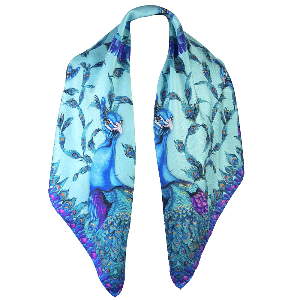 The Clare Haggas Pluming Marvelous Large Silk Scarf in Turquoise#Turquoise