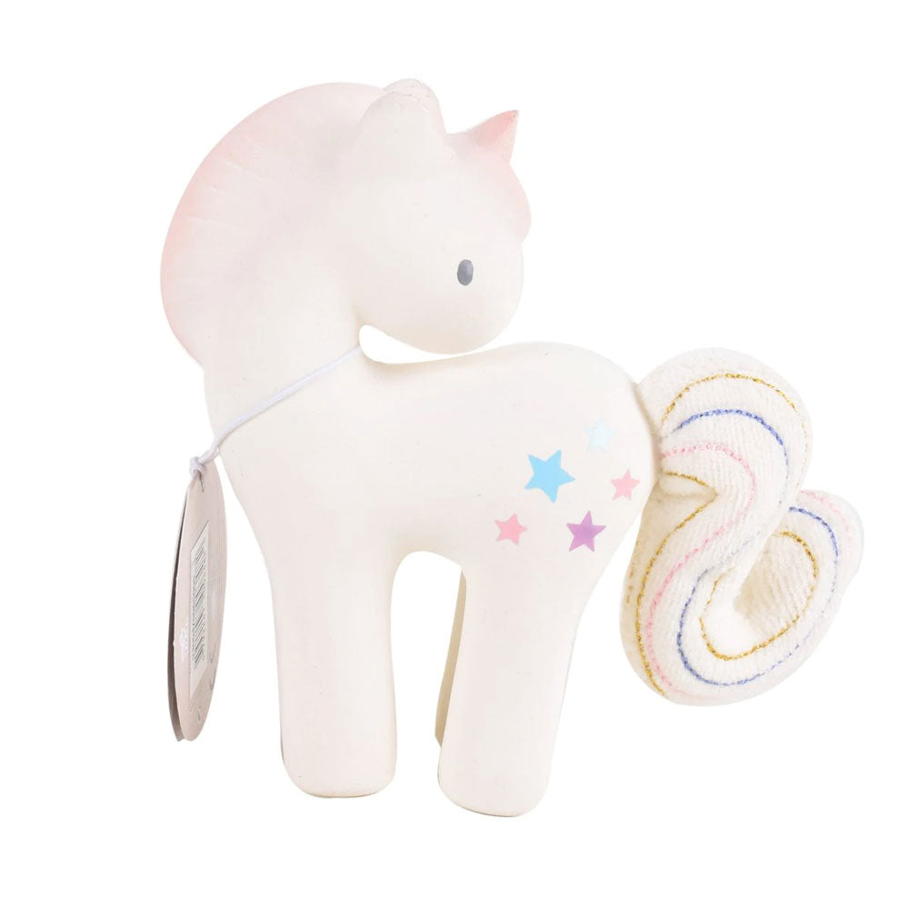 Tikiri Cotton Candy Unicorn Natural Rubber Baby Rattle with Crinkle Tail