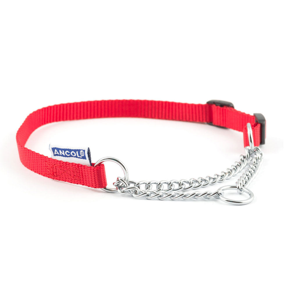 The Ancol Nylon/Chain Check Collar in Red#Red