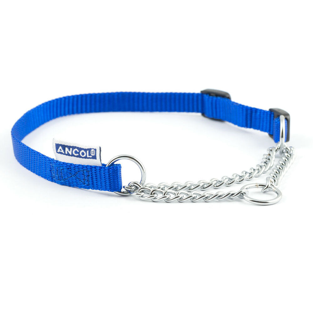 Ancol Nylon/Chain Check Collar in Blue#Blue