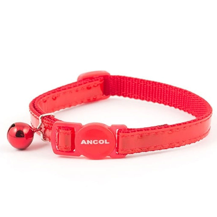 The Ancol Reflective Gloss Safety Cat Collar with Bell in Red#Red