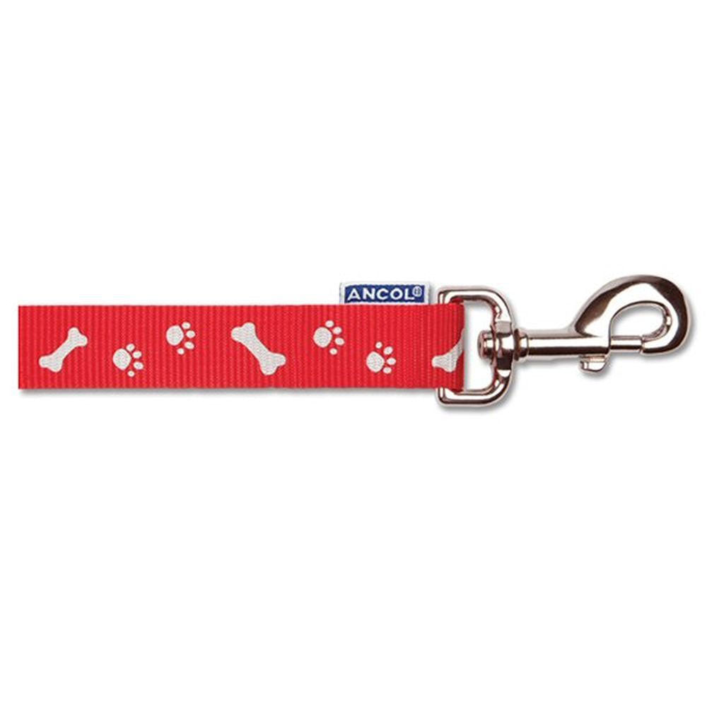The Ancol Paw & Bone Reflective Lead in Red#Red