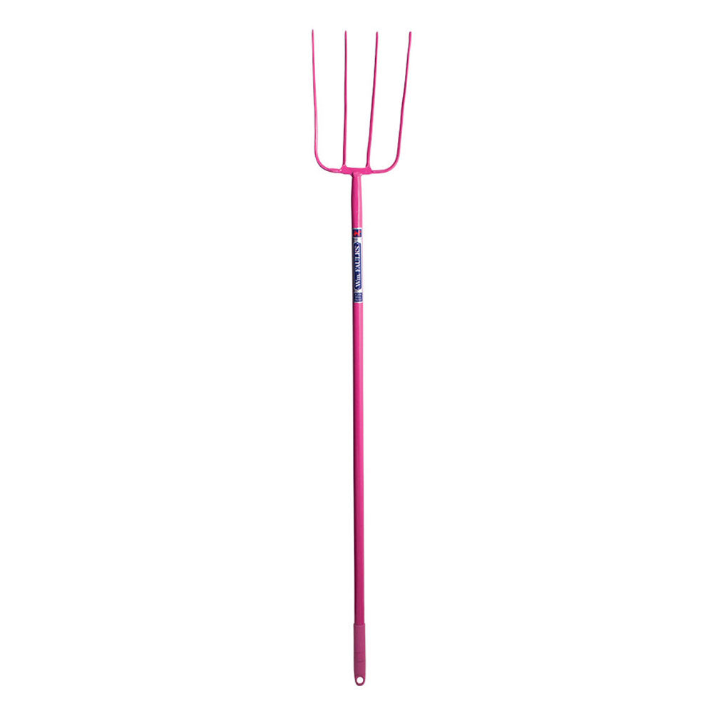 The Perry Equestrian Straight Handle 4 Prong Steel Manure Fork in Pink#Pink