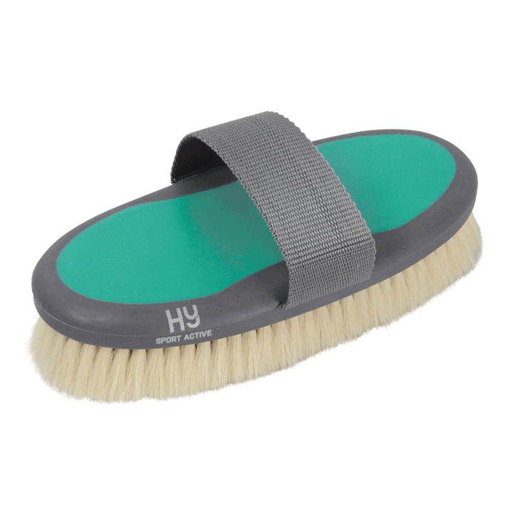 The Hy Sport Active Groom Goat Hair Body Brush in Emerald Green#Emerald Green