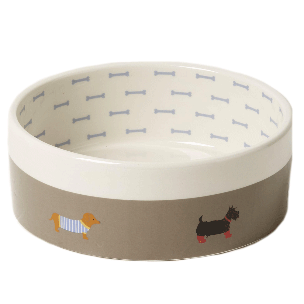 The FatFace Marching Dogs Pet Bowl 16.1x6.5cm in Grey Print#Grey Print