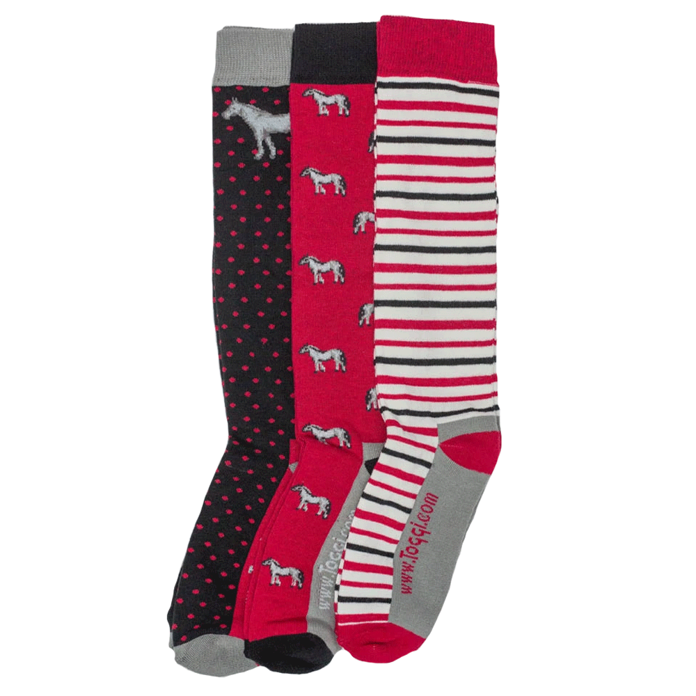 The Toggi Ladies Horse Spot 3 Pack Socks in Pink#Pink