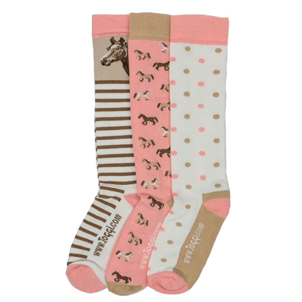 The Toggi Ladies Horse Head 3 Pack Socks in Cream#Cream