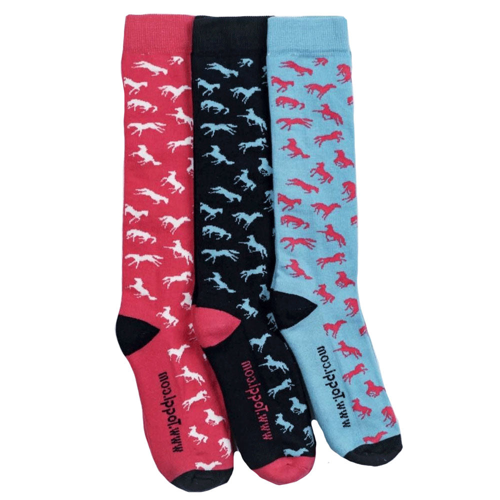 The Toggi Ladies Multi Horse 3 Pack Socks in Blue#Blue