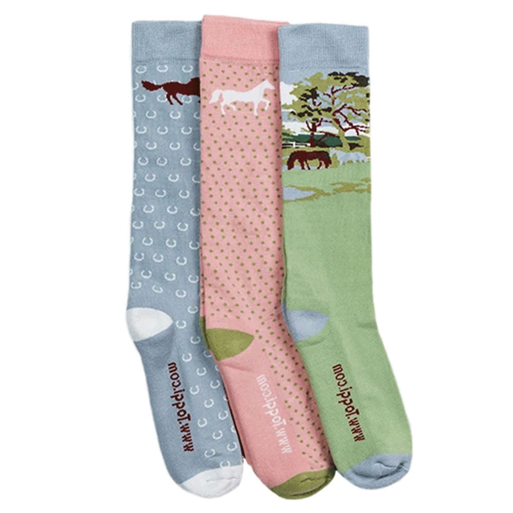 The Toggi Ladies Pastel Horse 3 Pack Socks in Green#Green