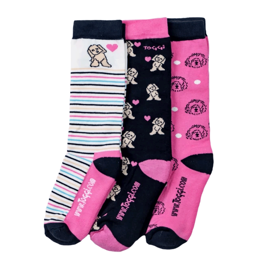 The Toggi Childrens Dog 3 Pack Socks in Pink#Pink