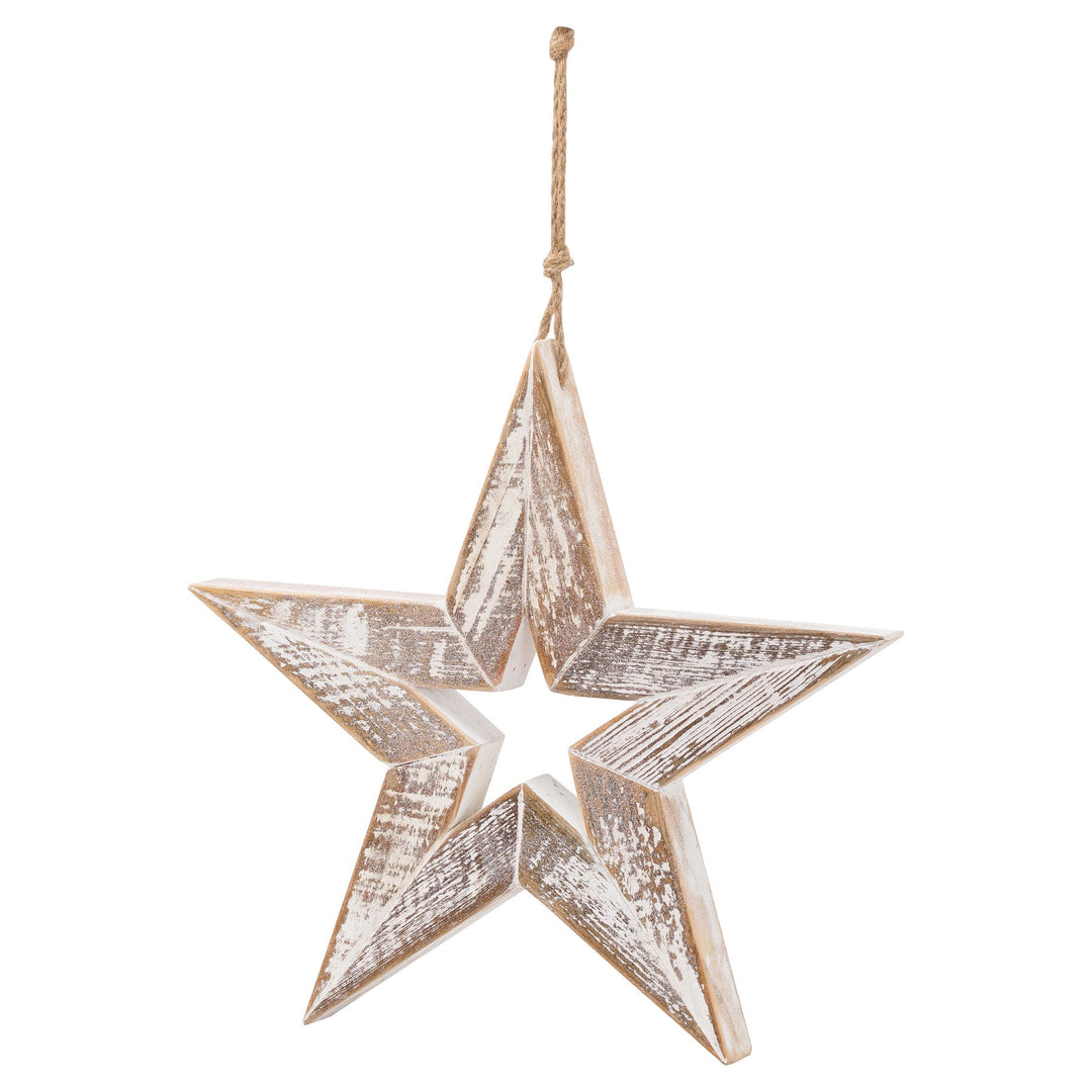 Millbry Hill Large Christmas Antique White Wooden Sparkle Star