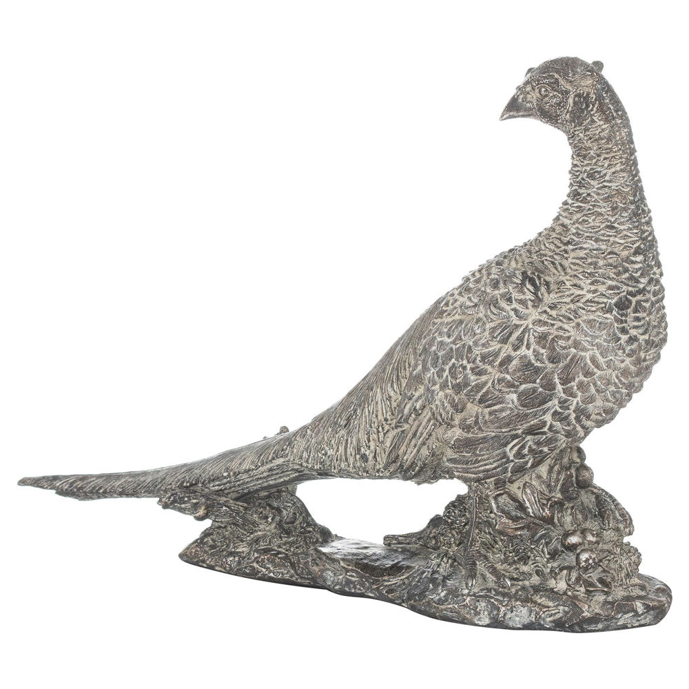 The Millbry Hill Antique Silver Cock Pheasant Ornament in Silver#Silver