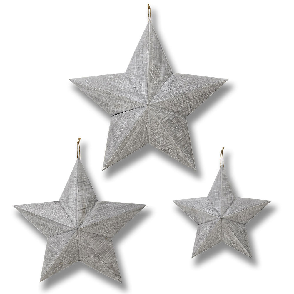 The Millbry Hill Set of Three Wooden Stars in Grey#Grey