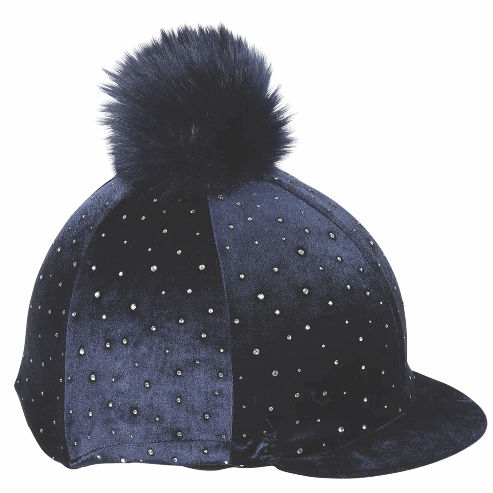 The Shires Velvet Sparkle Hat Cover in Navy#Navy