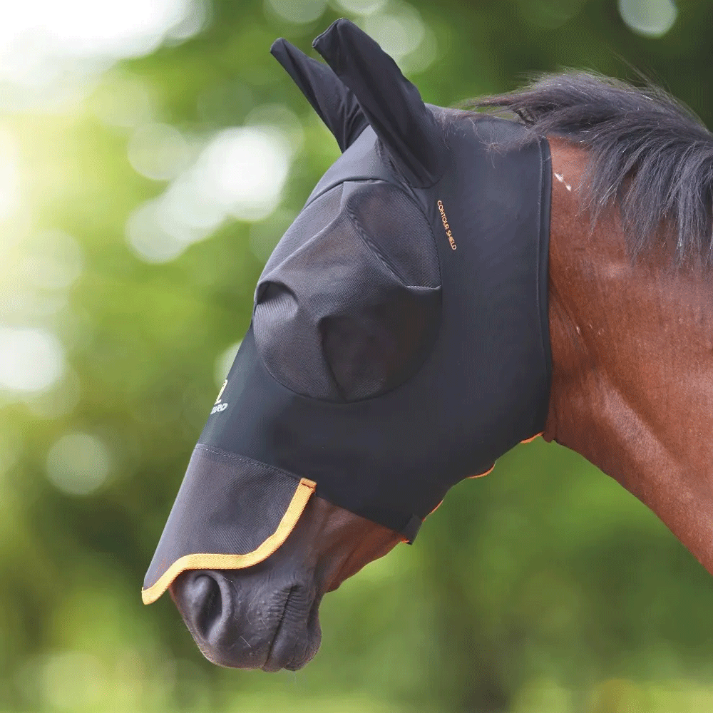 The Shires Stretch Fly Mask with Nose in Black#Black