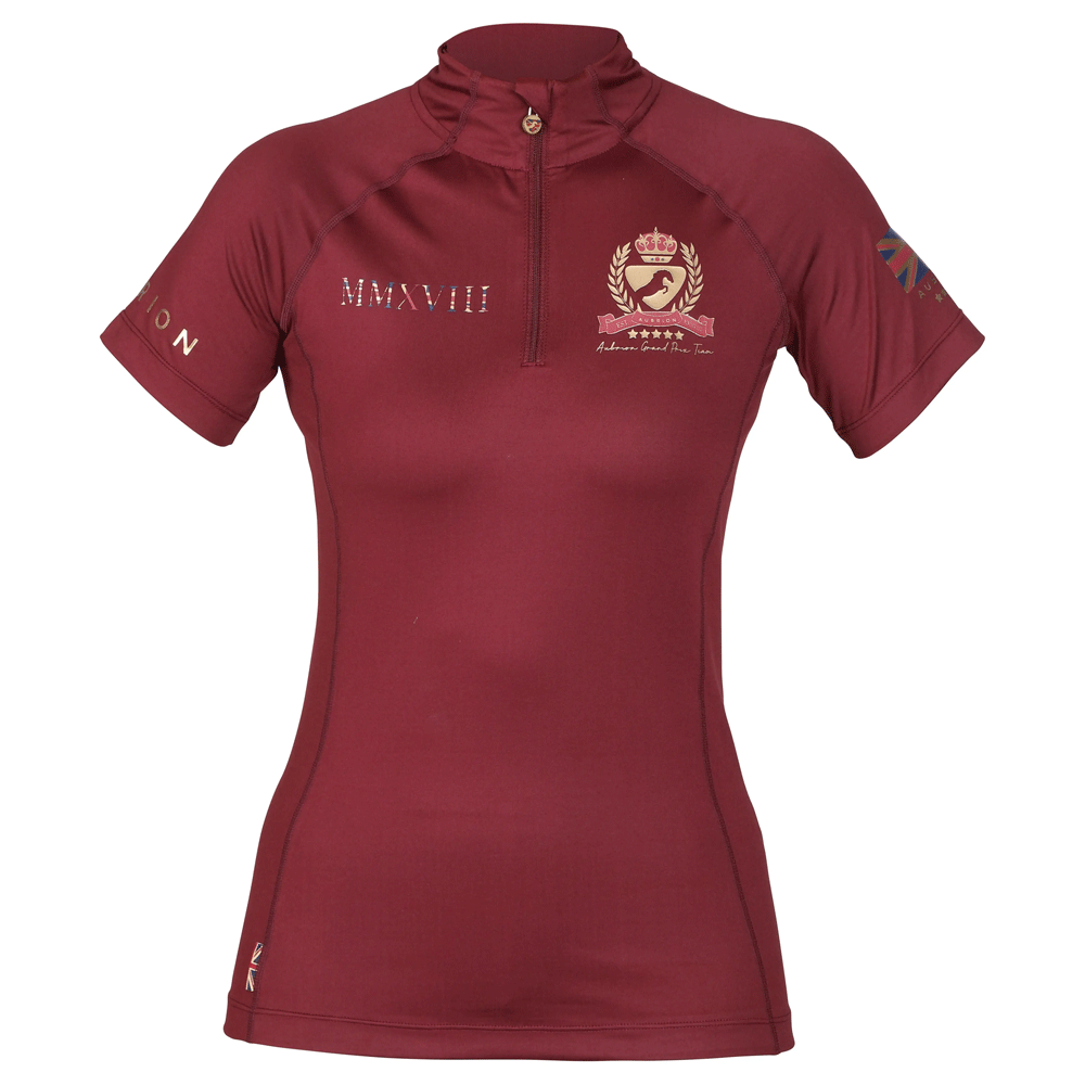 Aubrion Ladies Team Short Sleeve Baselayer in Burgundy#Burgundy