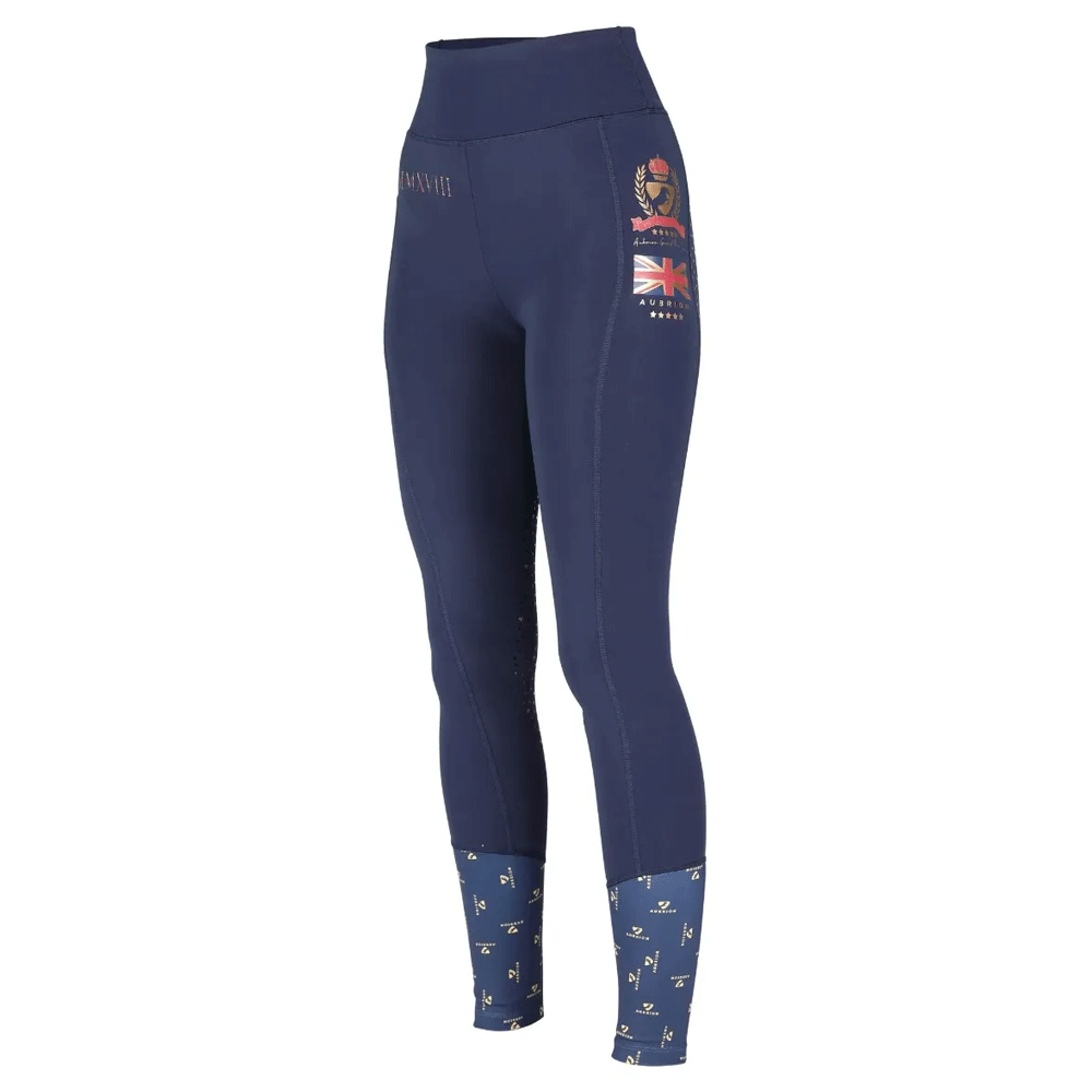 The Aubrion Ladies Team Riding Tights in Navy#Navy