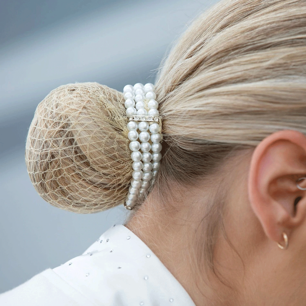 The Equetech Triple Pearl Bun Ring Scrunchie - Pearl in White#White
