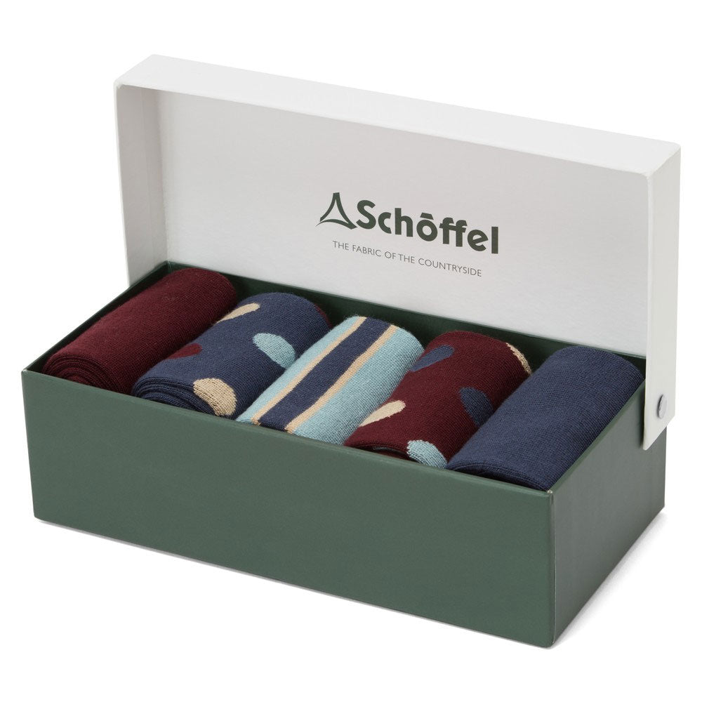The Schoffel Mens Bamboo Sock Gift Box (Box of 5) in Blue Print#Blue Print