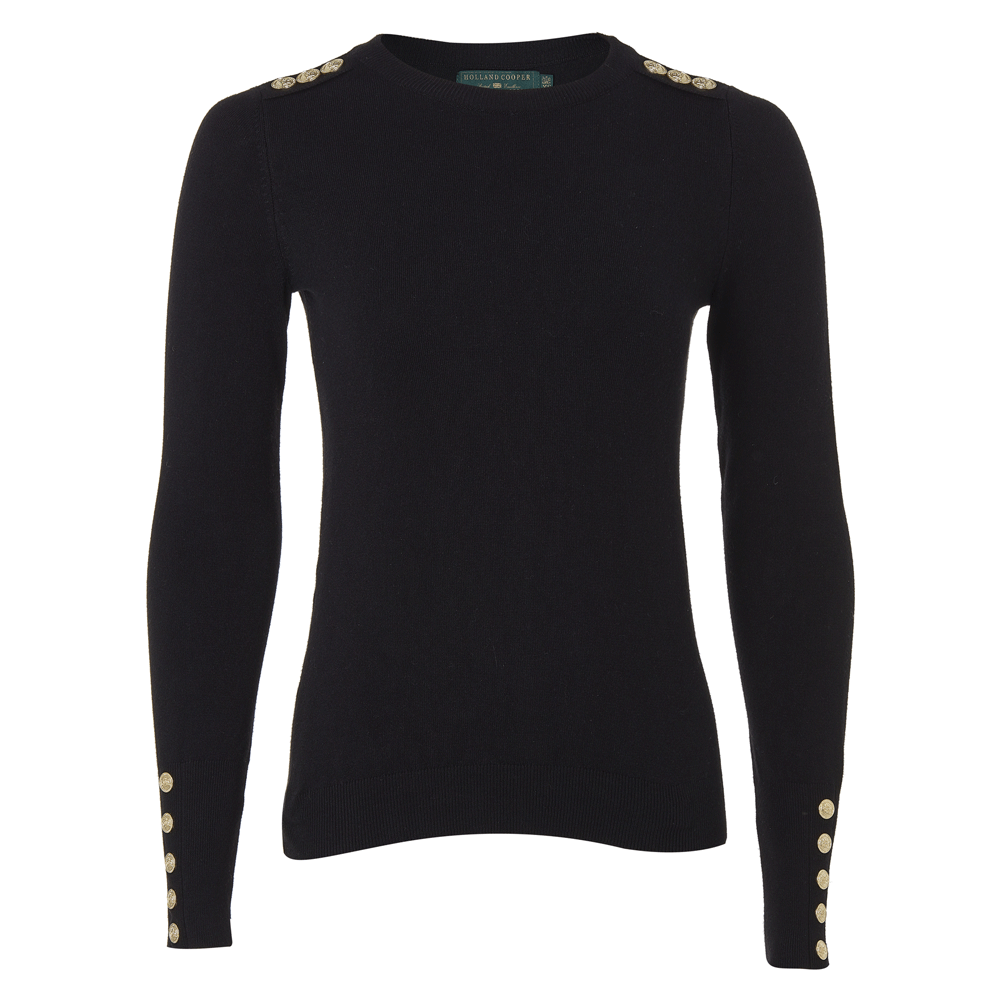 Holland Cooper Ladies Buttoned Knit Crew Neck#Black