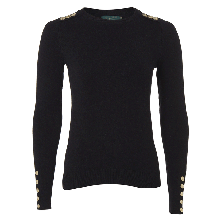 Holland Cooper Ladies Buttoned Knit Crew Neck#Black