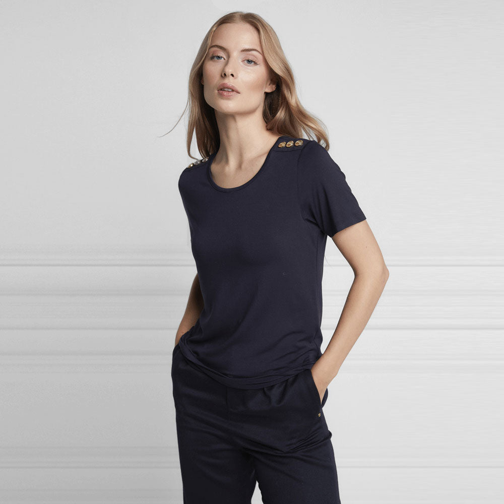 The Holland Cooper Ladies Relaxed Fit Crew Neck Tee in Navy#Navy