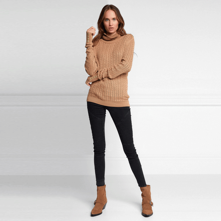 Holland Cooper Ladies Seattle Roll Neck Cable Knit#Camel