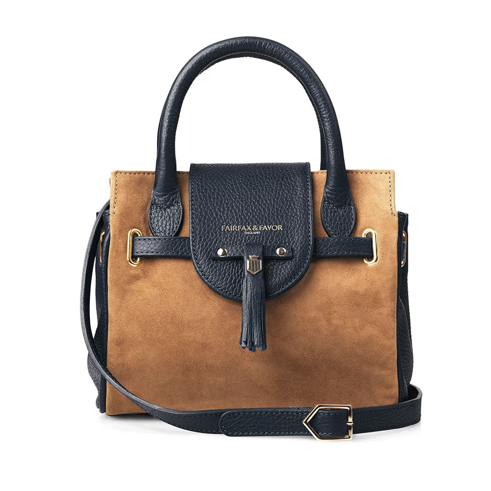 The Fairfax & Favor Ladies Mini Windsor Suede Handbag in Two Tone#Two Tone Navy