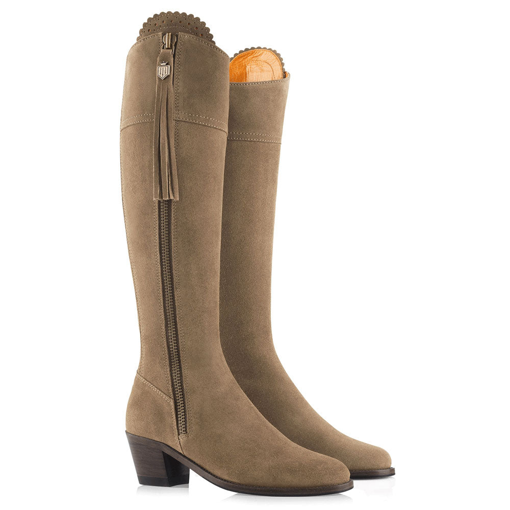 Fairfax & Favor Ladies Regina Suede Heeled Boot in Taupe#Taupe