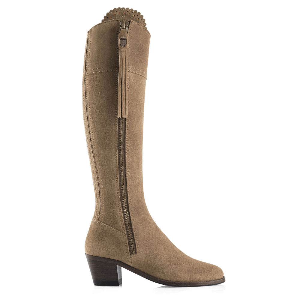 Fairfax & Favor Ladies Regina Suede Heeled Boot in Taupe#Taupe