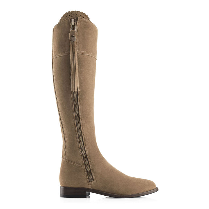 Fairfax & Favor Ladies Regina Suede Flat Boot in Taupe#Taupe