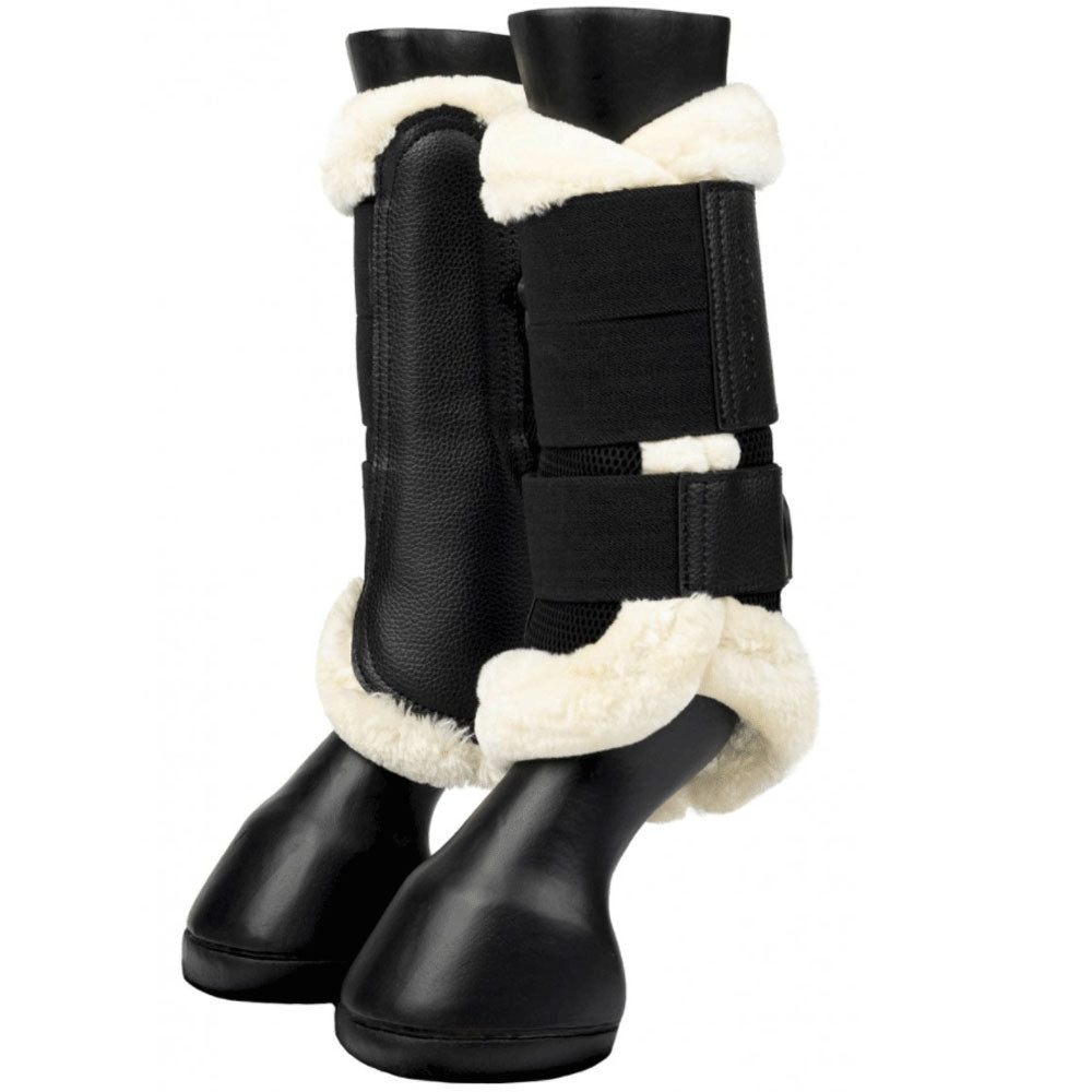 The LeMieux Fleece Edged Mesh Brushing Boots in Black / Cream#Black / Cream